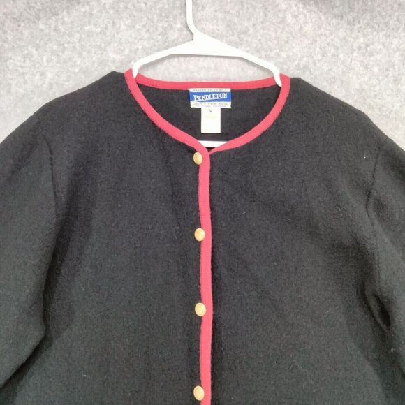 Pendleton Cardigan Sweater Wmns L 100% Wool Vintage Black Red Tassle Embroidery - Picture 2 of 11